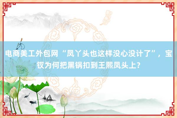 电商美工外包网 “凤丫头也这样没心没计了”，宝钗为何把黑锅扣到王熙凤头上？